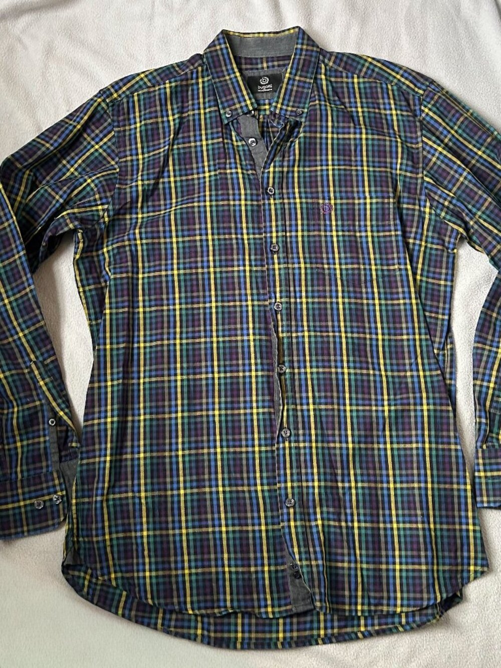 Bugatti Premium Men's Plaid Button Down Shirt Large Med Long Sleeve Multi-Color